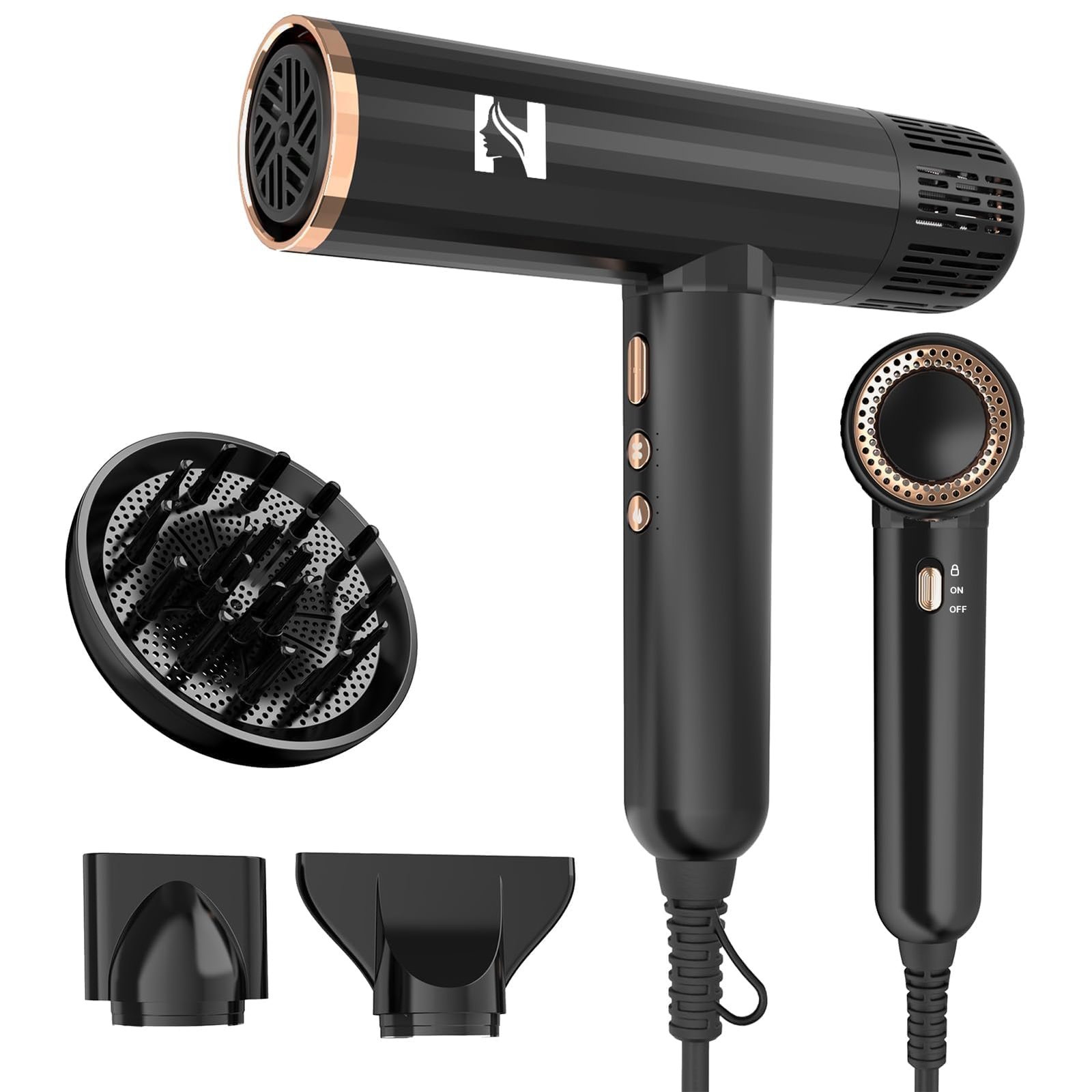 61g1foiSsiL Nicebay Ionic Hair Dryer with Diffuser, 1600W High-Speed Salon Blow Dryer - Image 1