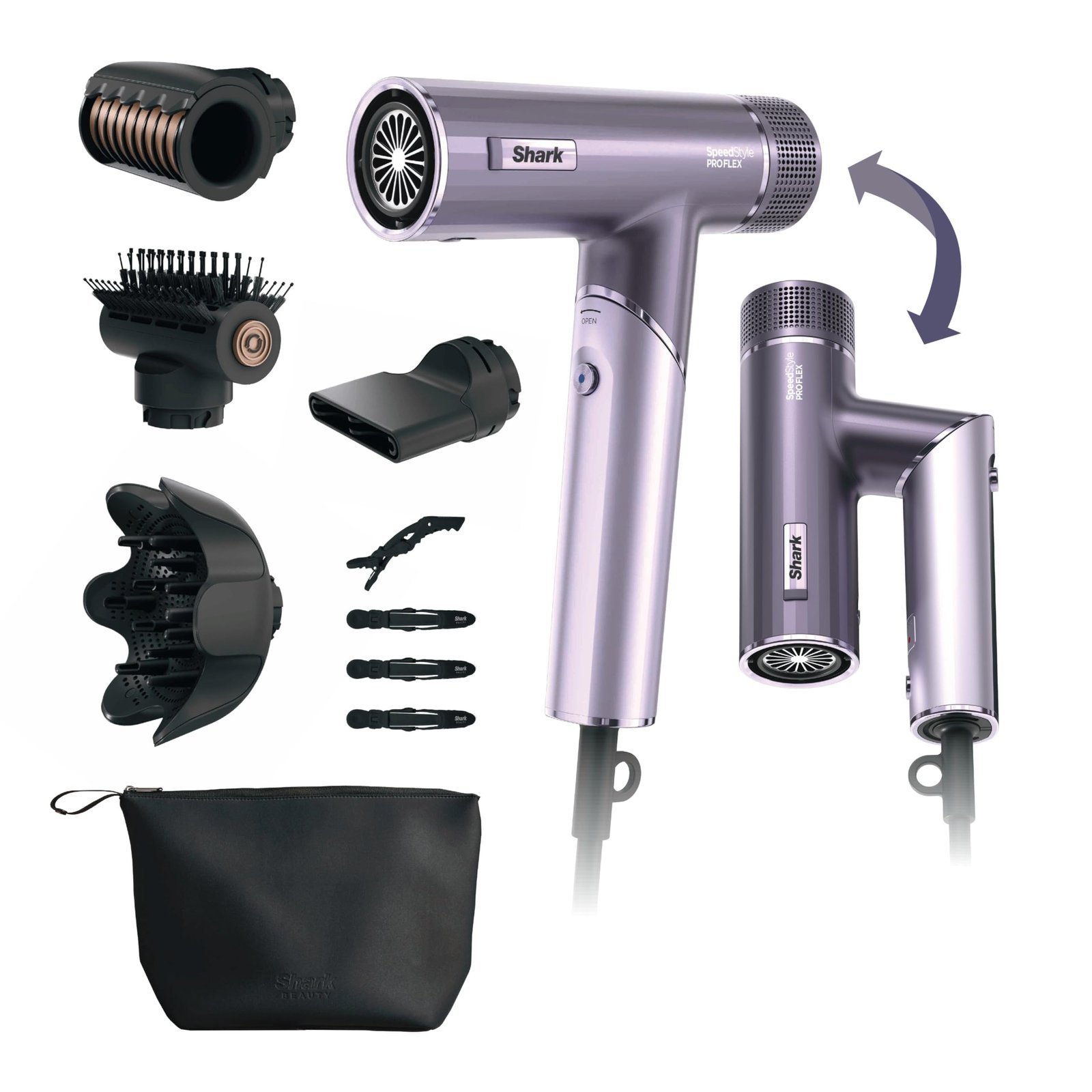 71WAQmnP-kL Shark SpeedStyle Pro Flex Dryer, Scalp Shield, Bag, Lilac, HD543PL - Image 1